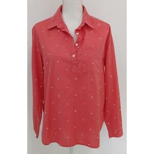 The North Face Womens Coral Pink Embroidered Floral Henley Shirt Long Sleeve Med